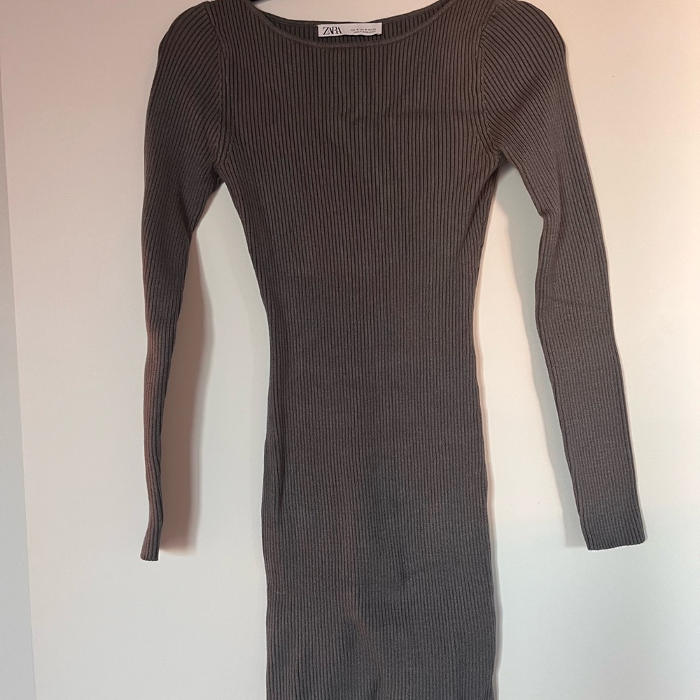 Zara Gray Ribbed Knit Dress Size M